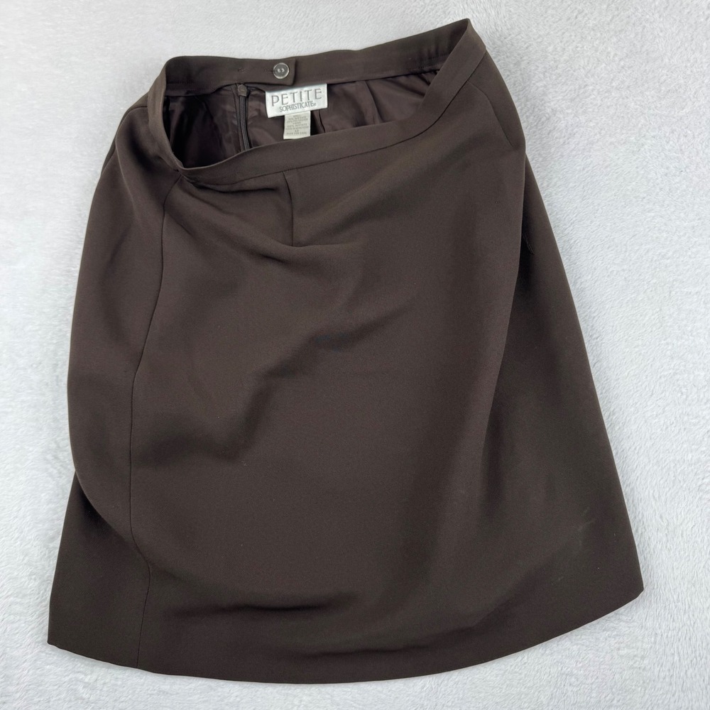 Petite Sophisticate Pencil Skirt Womens 12 Brown Lined Side Zip Knee Length 90s